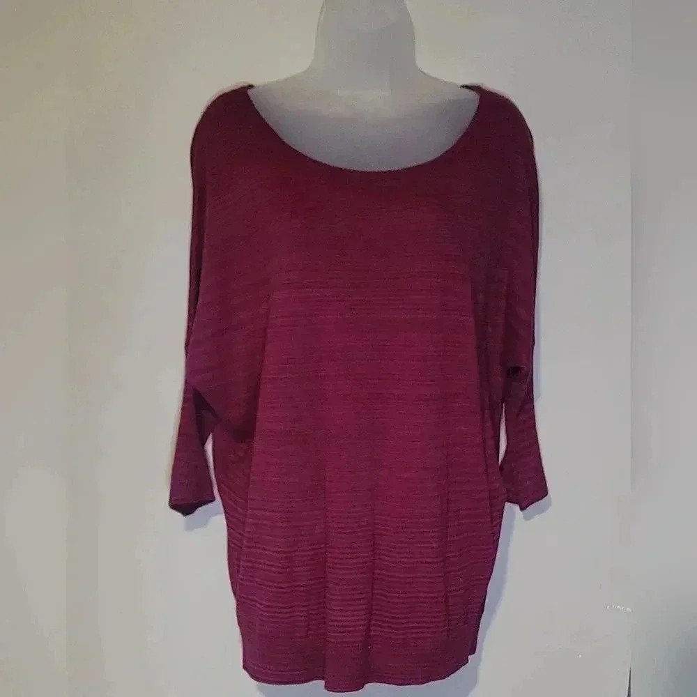 Express Womens Pullover Top Dolman Sleeve Open Knit Sz. Sm dark fuchsia w stripe